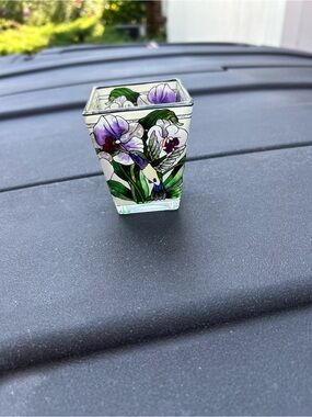 Hand Painted Hummingbird Glass Votive Candle Holder